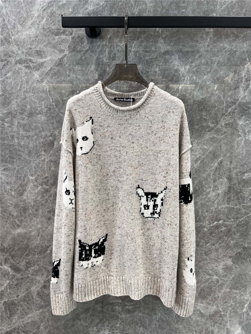 Acne Studios Cat Intarsia Knit Sweater Neutrals