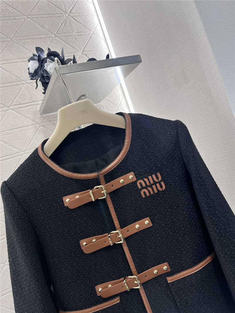 M1um1u round neck woolen coat