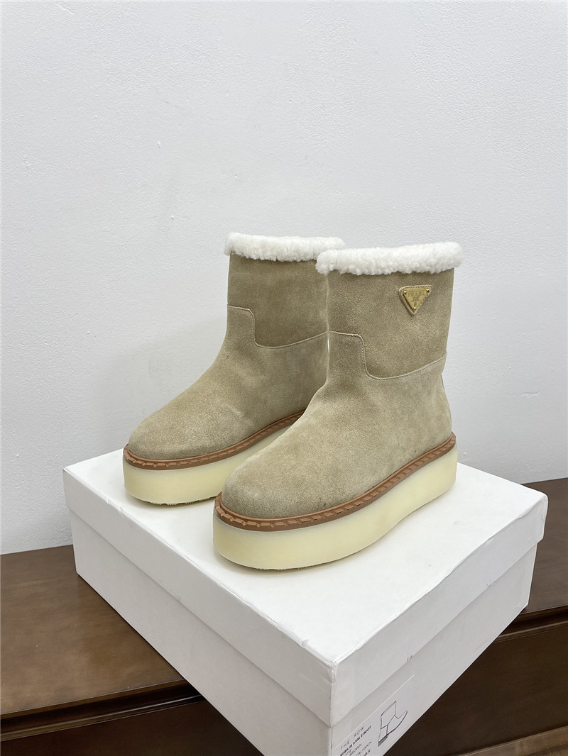 Pra*a triangle-logo platform beige suede boots