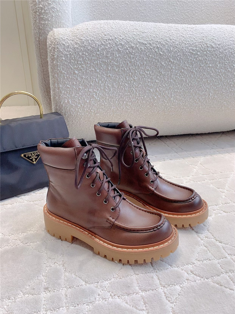 Pra*a platform lace-up calfskin ankle boots in brown