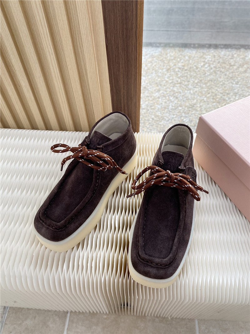 Miu Miu Brown Suede Leather Lace-Up Loafers