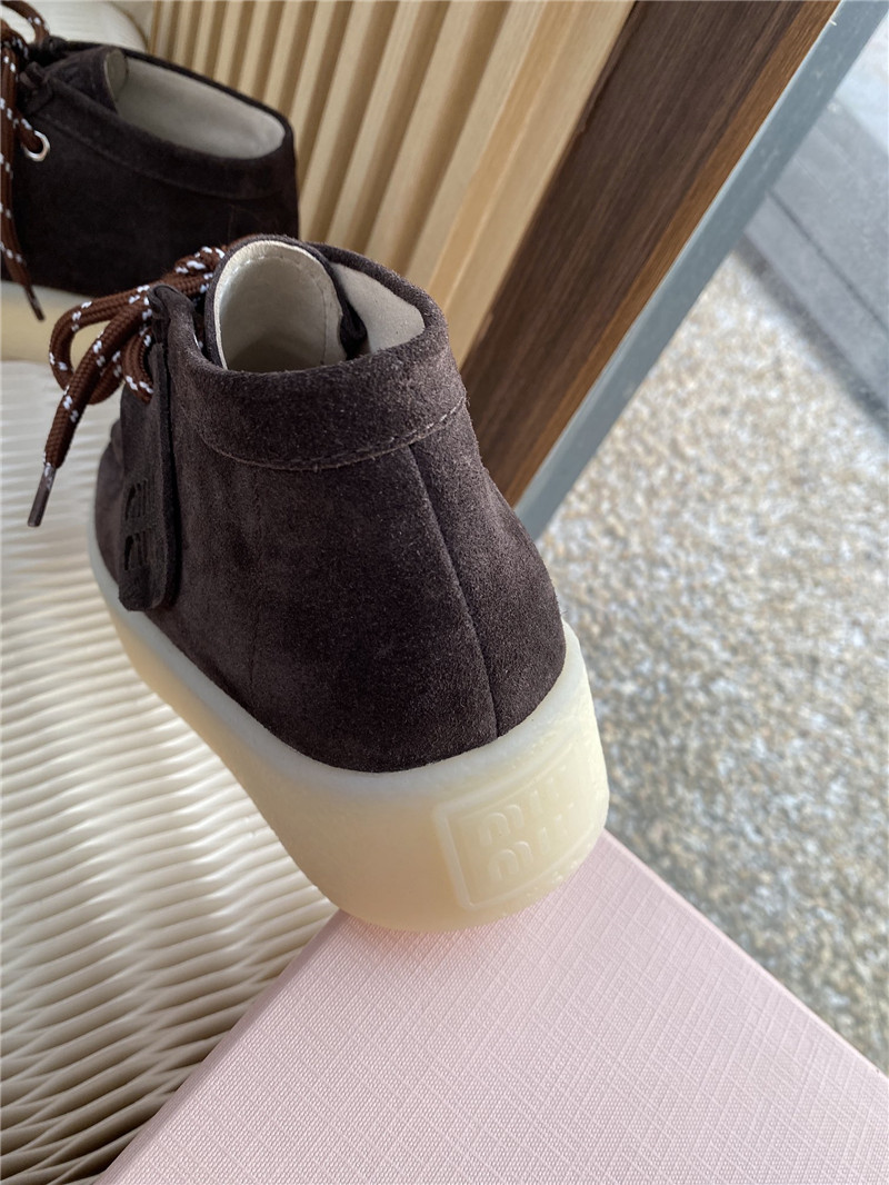 Miu Miu Brown Suede Leather Lace-Up Loafers