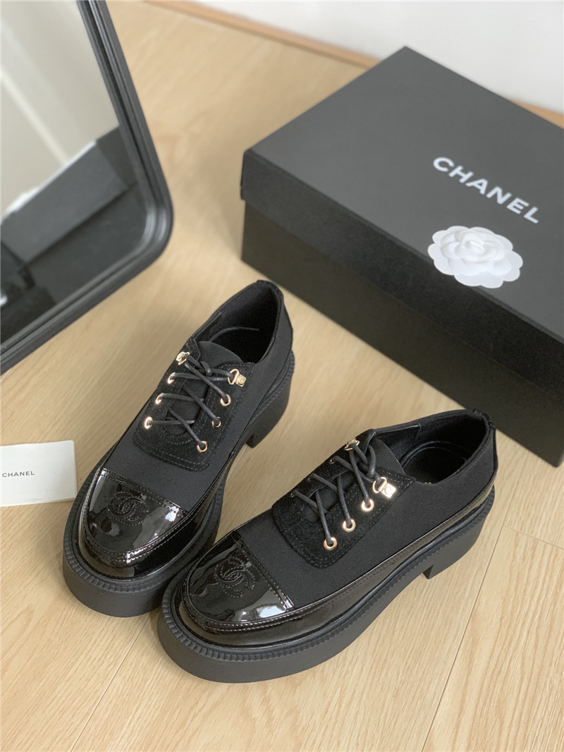 Ch**el black nylon suede patent calfskin lace-up oxfords