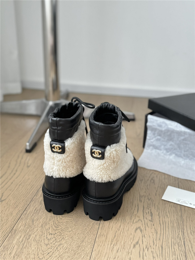 Ch**el beige calfskin wool ankle boots