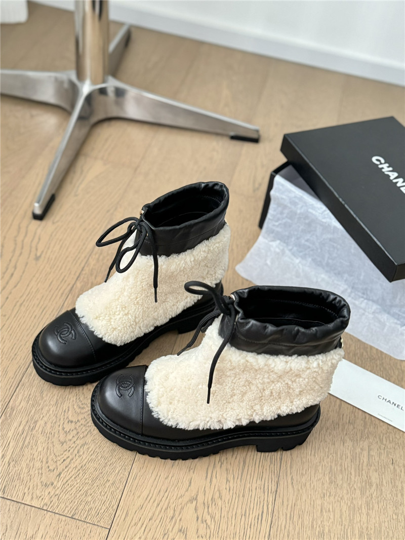 Ch**el beige calfskin wool ankle boots