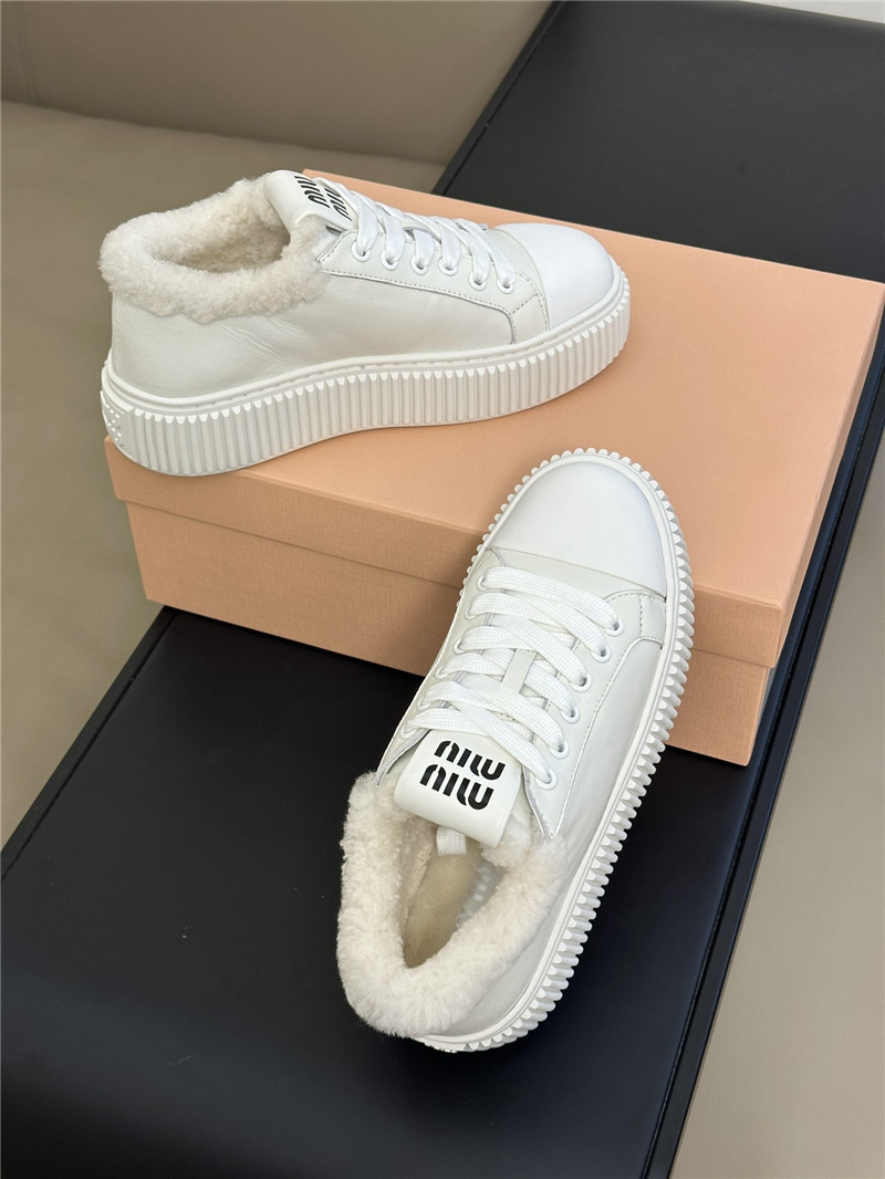 Miu Miu White Shearling-Lined Suede Sneakers