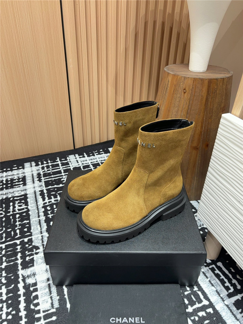 Ch**el brown platform suede leather ankle boots