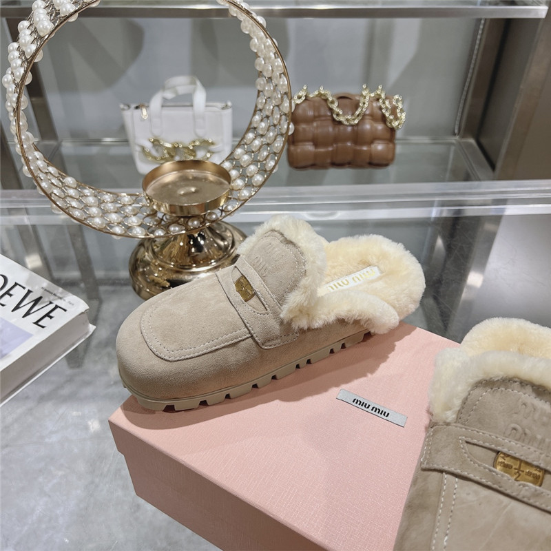Miu Miu Ecru Suede Loafer Mules