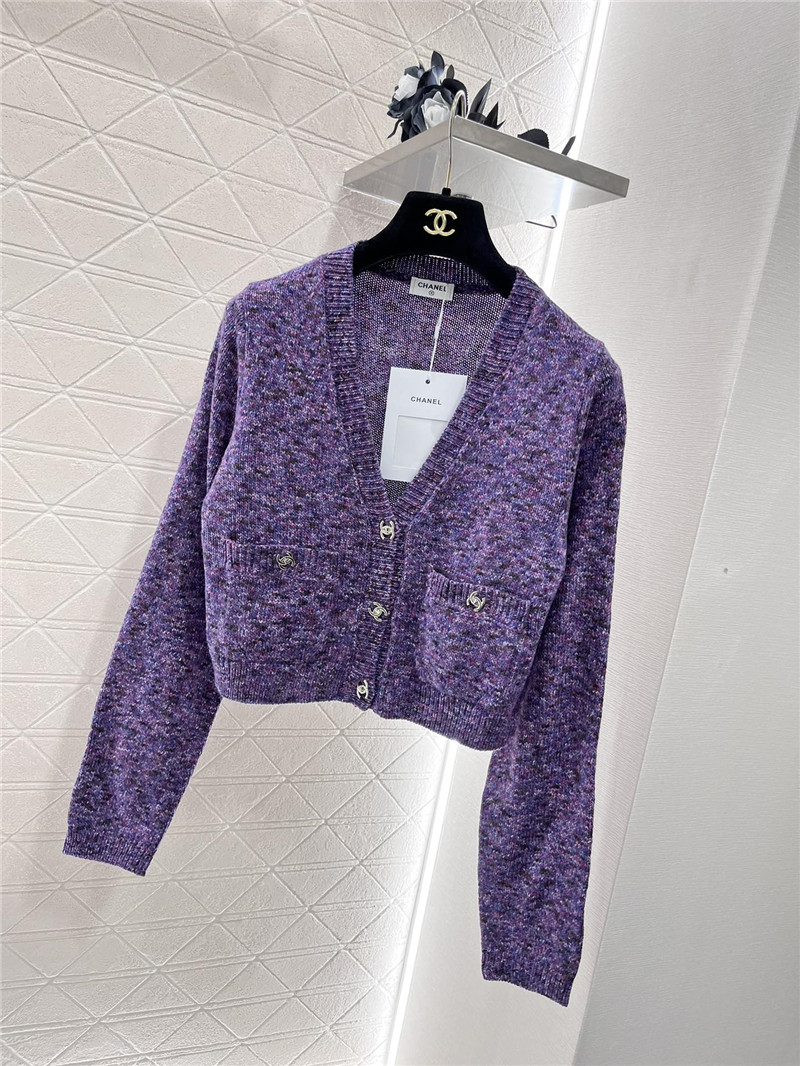 Ch**el purple crop v-neck textured cardigan