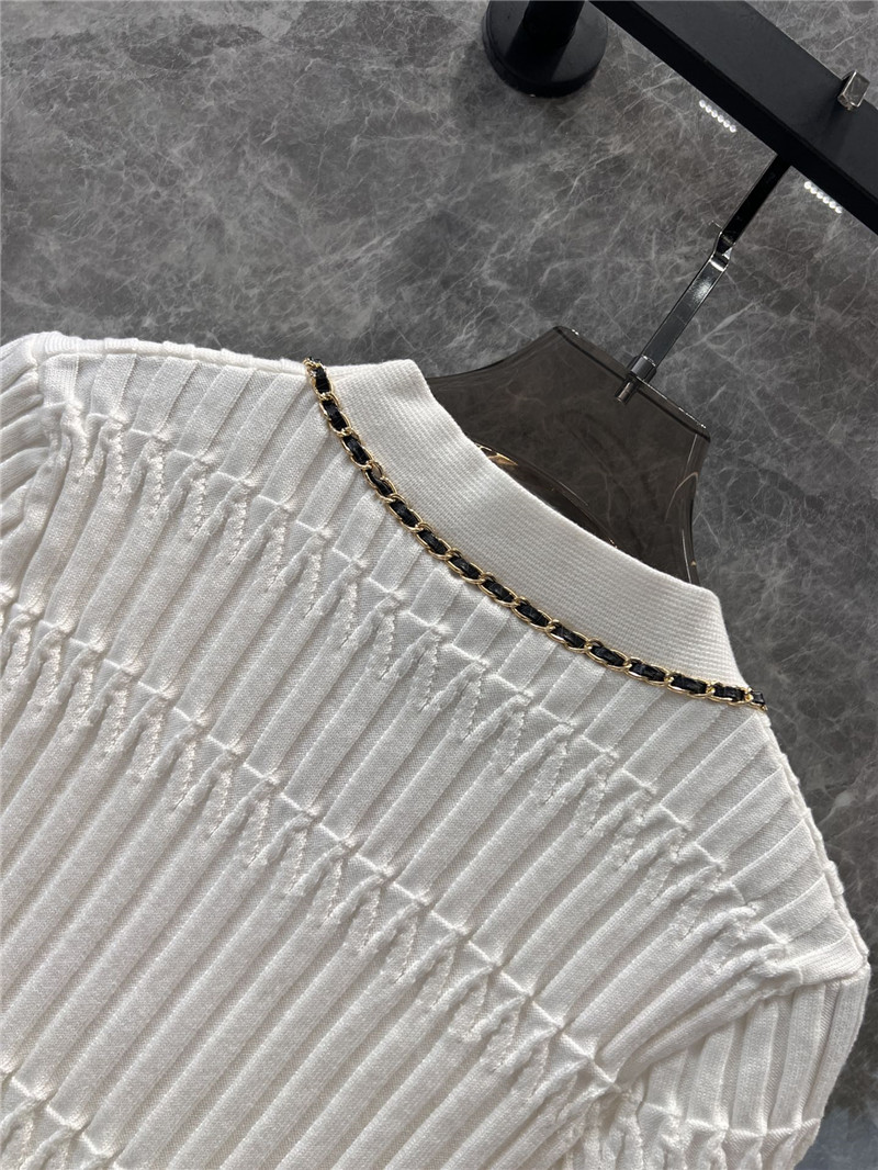 Ch**el chain pocket ribbed cardigan white