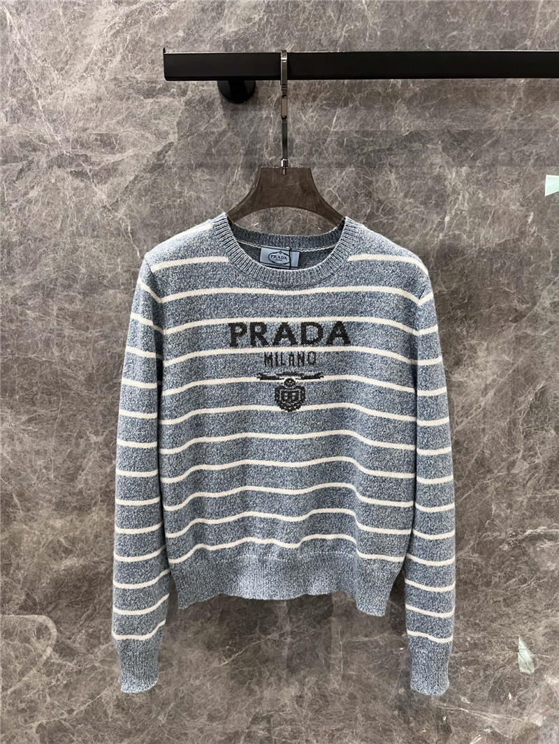 Pra*a striped rib knit sweater blue/white