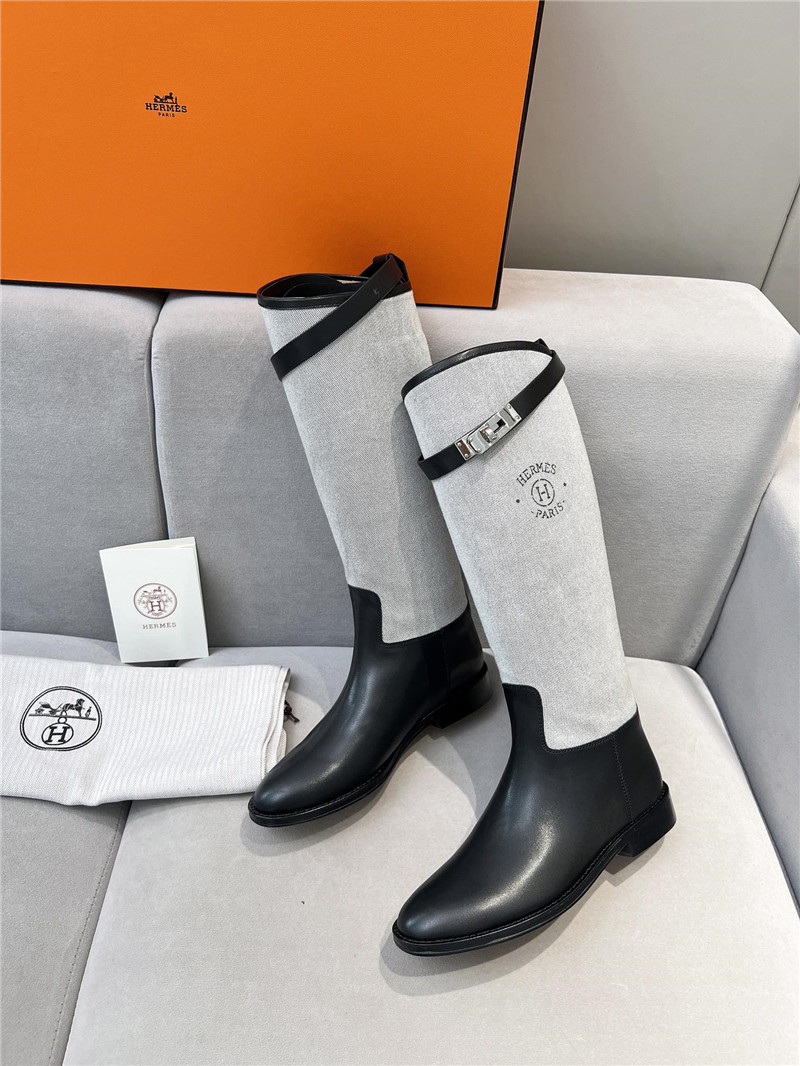 H**me5 grey canvas jumping knee high boots