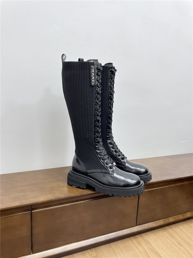 Ch**el lace-up knee-high boots