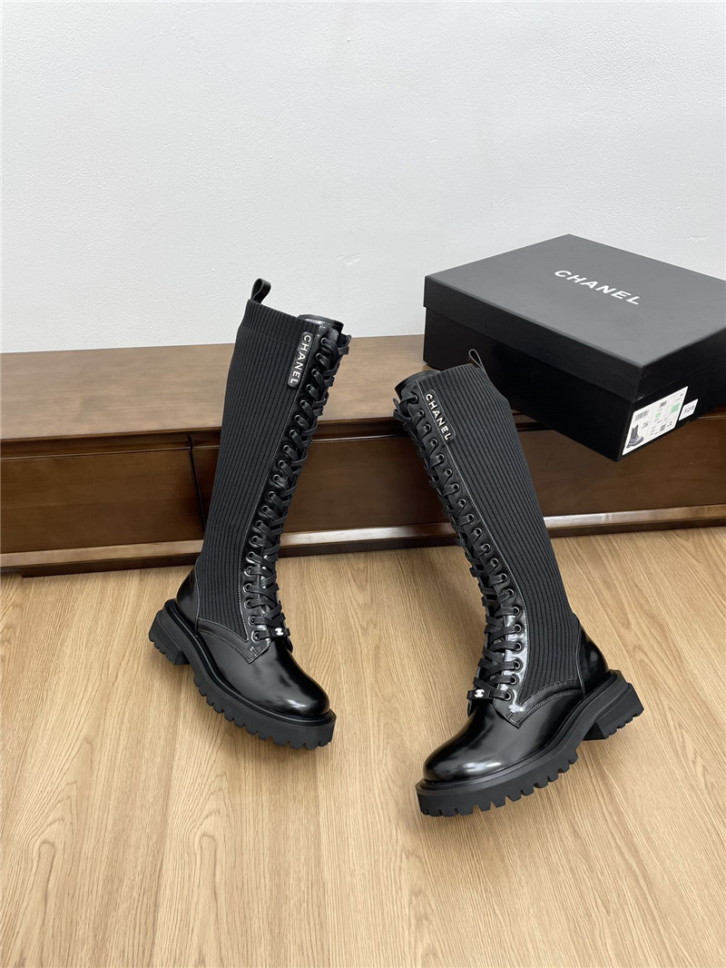 Ch**el lace-up knee-high boots
