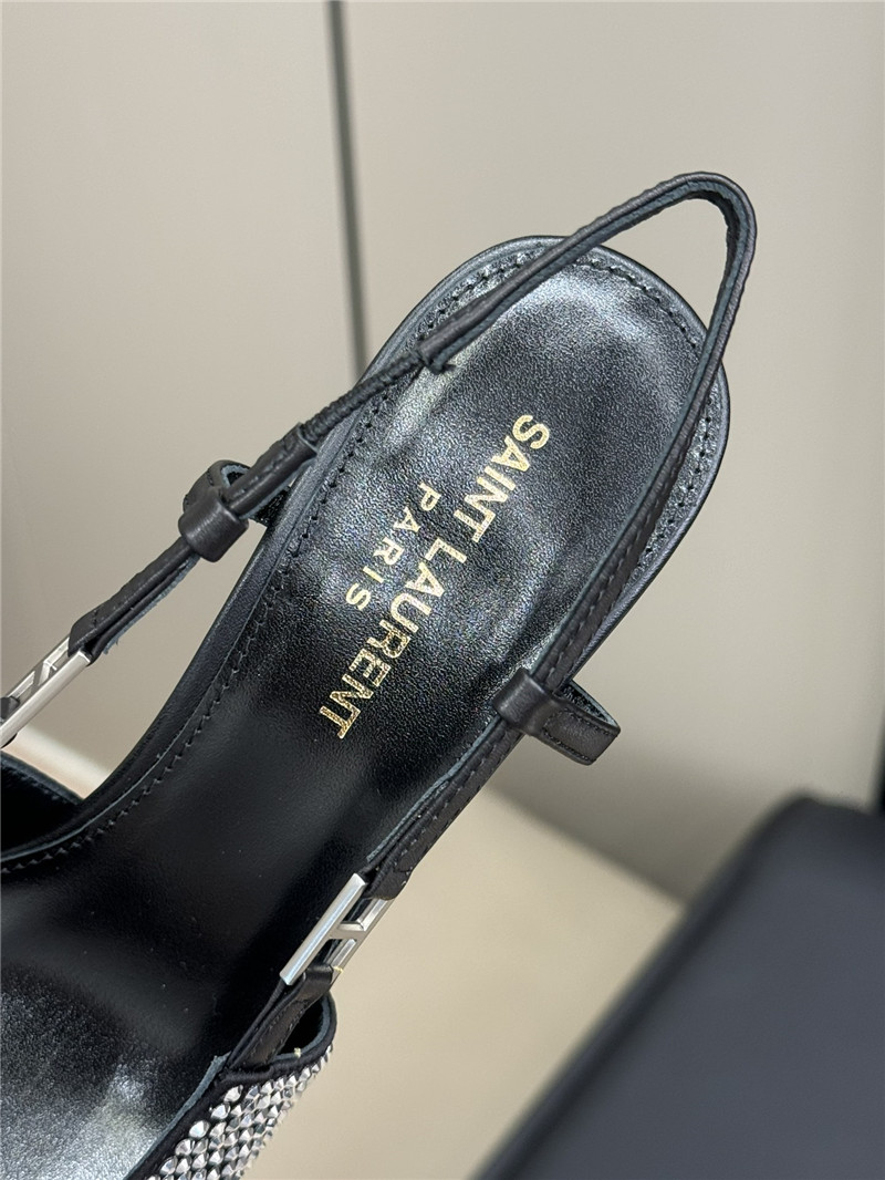 Sa1nt Lau*nt silver crystal satin slingbacks