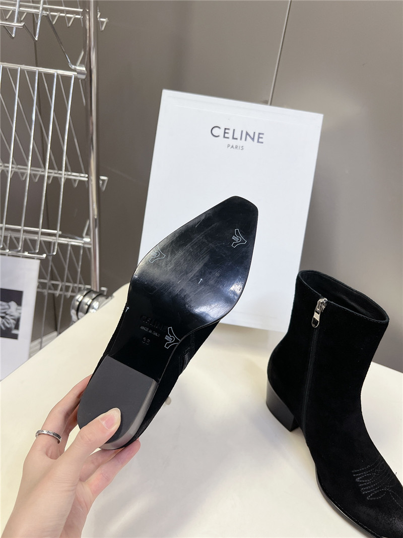 Ce1i*e black zipped western boots in suede calfskin