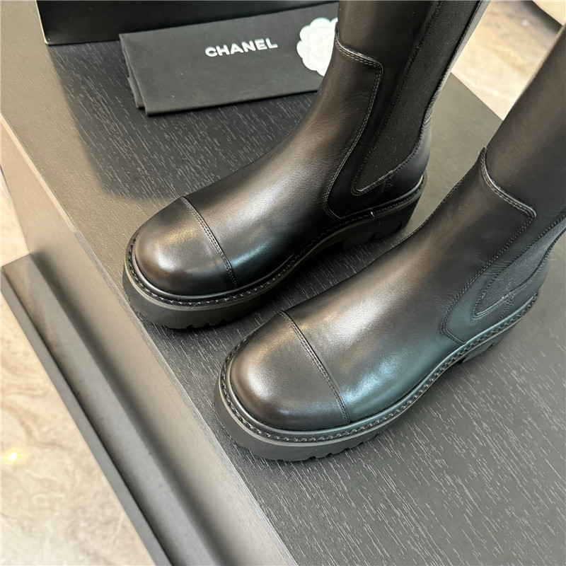 Ch**el knee-high calf leather boots