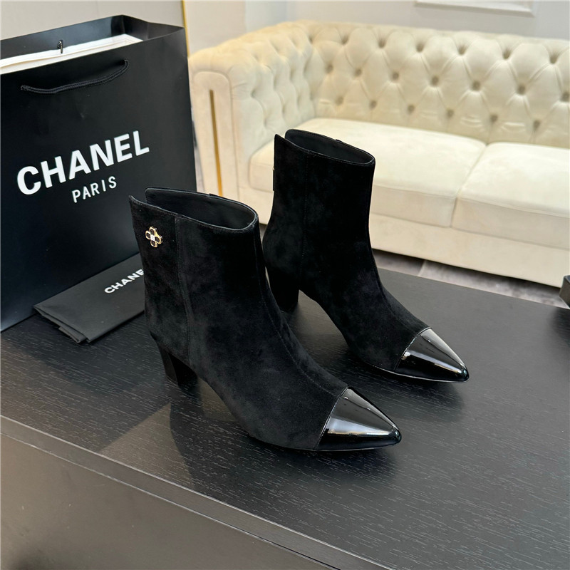 Ch**el black suede block heel ankle boots