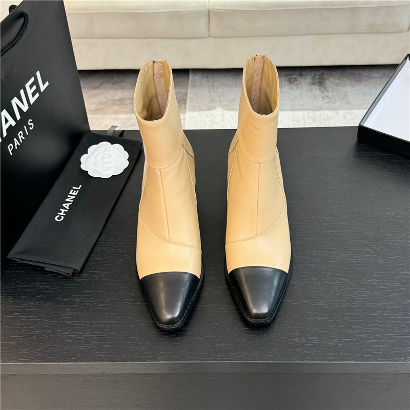 Ch**el beige calfskin block heel ankle boots