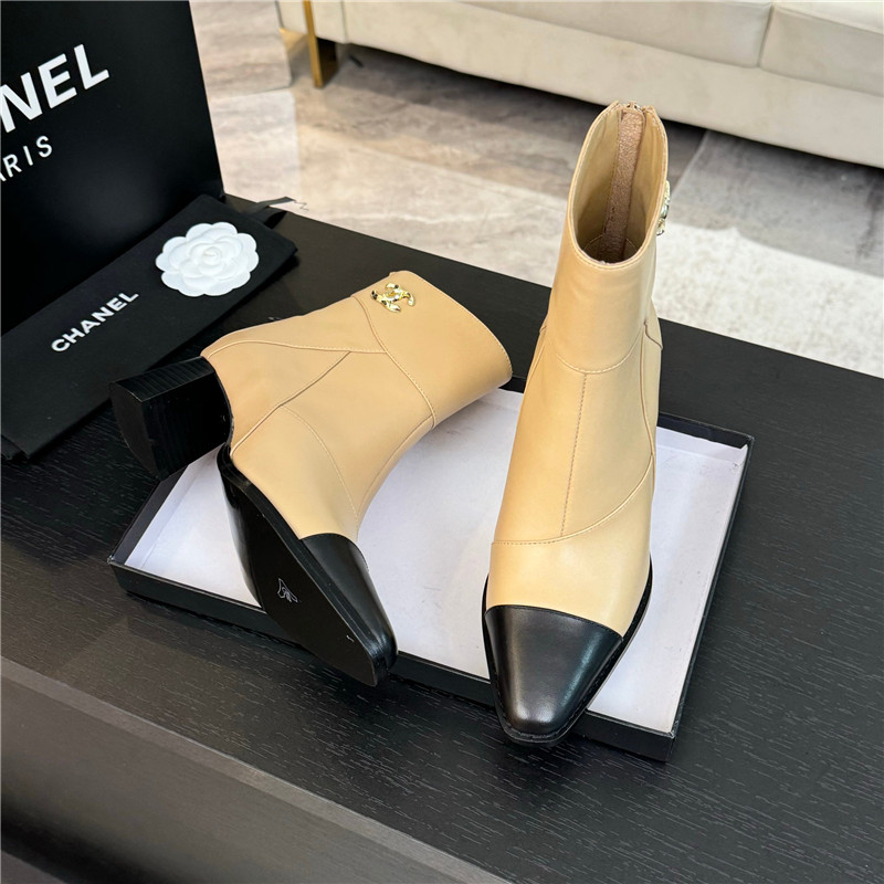 Ch**el beige calfskin block heel ankle boots