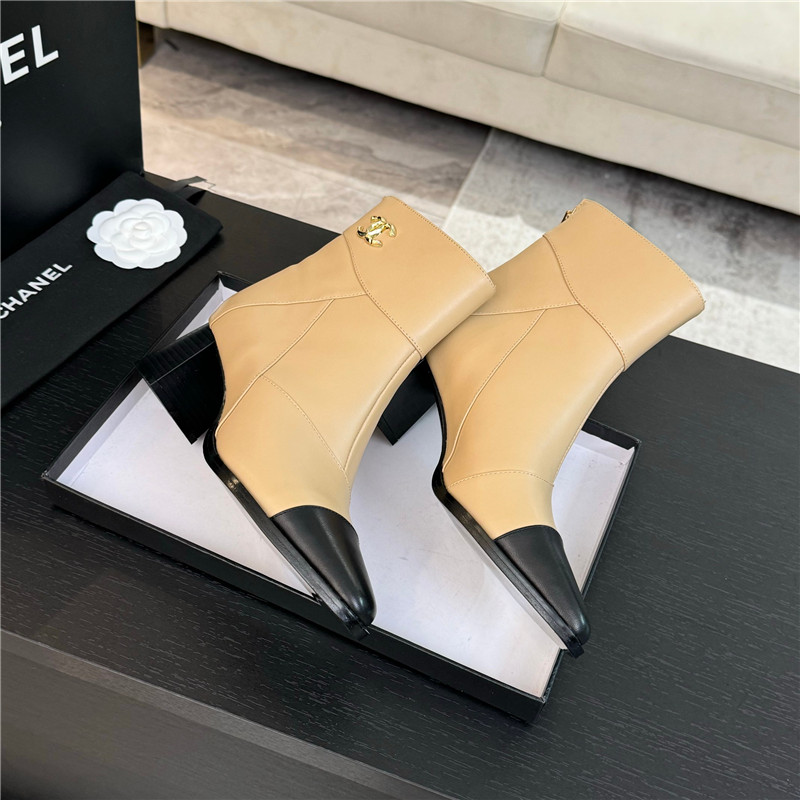 Ch**el beige calfskin block heel ankle boots