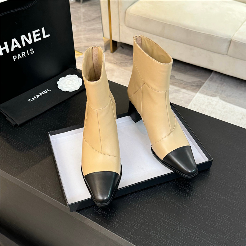 Ch**el beige calfskin block heel ankle boots
