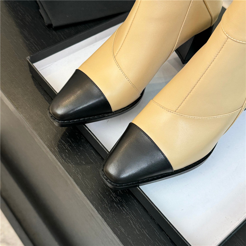 Ch**el beige calfskin block heel ankle boots
