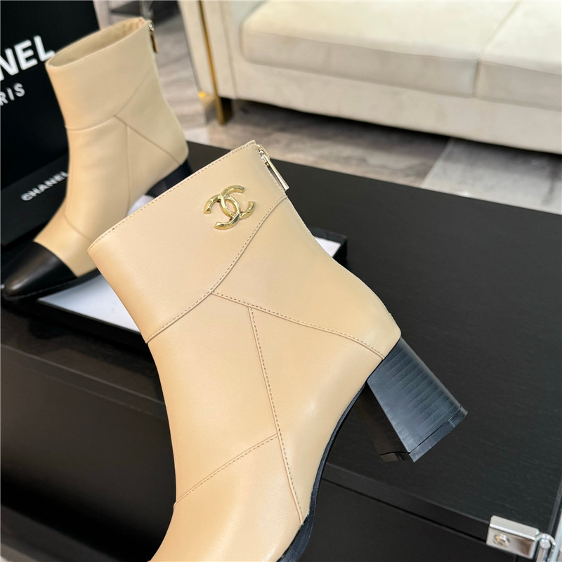 Ch**el beige calfskin block heel ankle boots