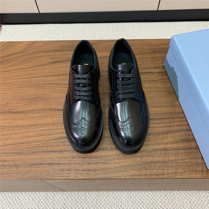 Pra*a black brushed leather derby brogue shoes