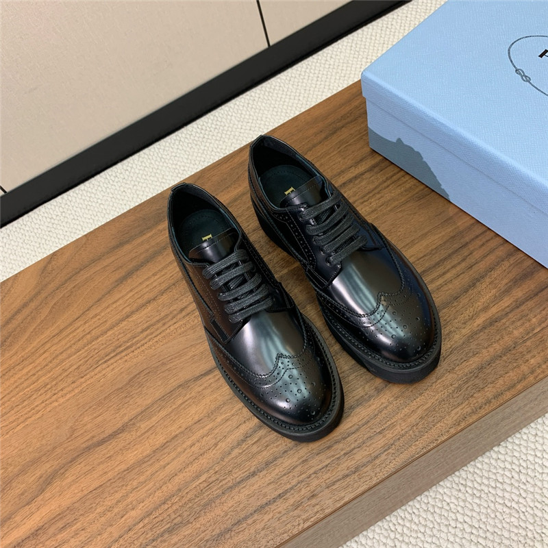 Pra*a black brushed leather derby brogue shoes