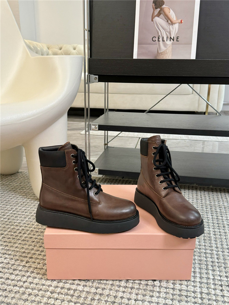 Miu Miu Chelsea Platform Lace-Up Ankle Boots in Brown