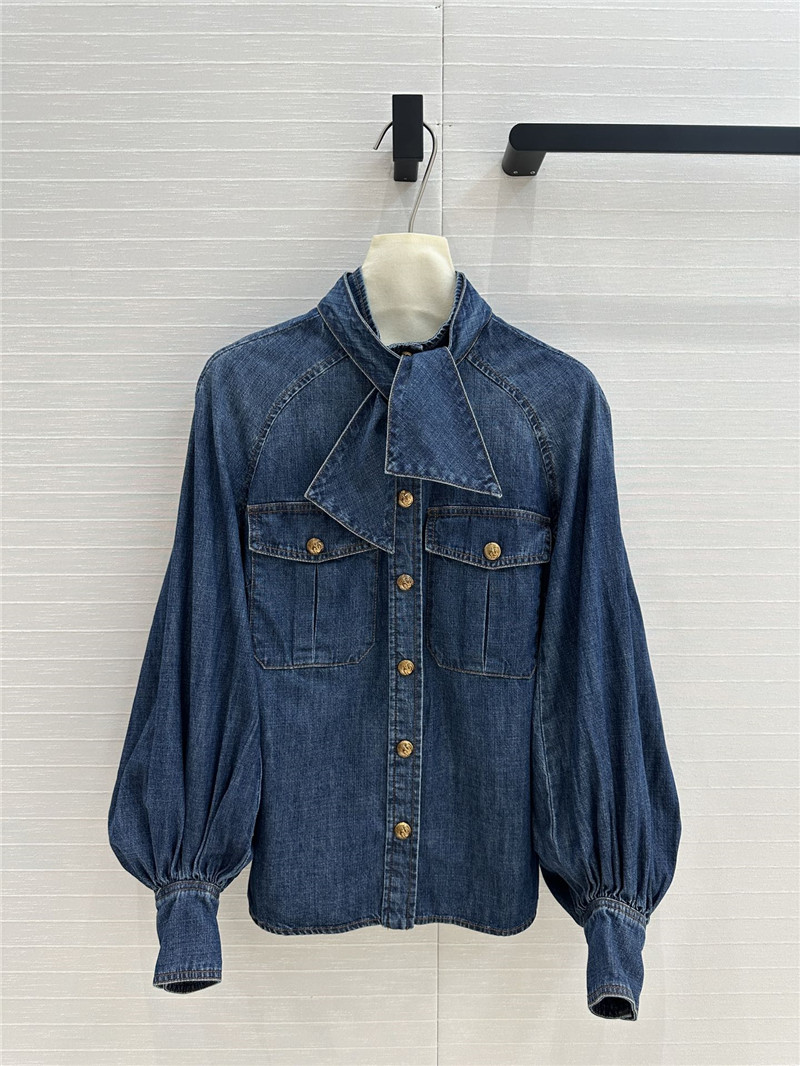 zimm tie stand collar denim shirt