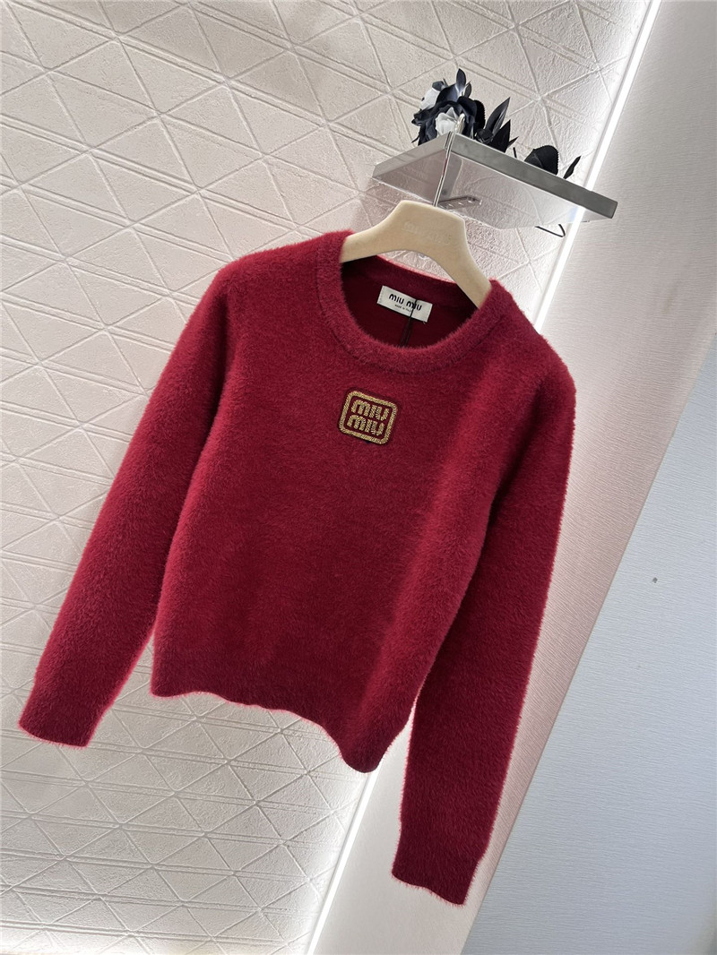 Miu Miu Burgundy Logo-Embroidered Wool Sweater