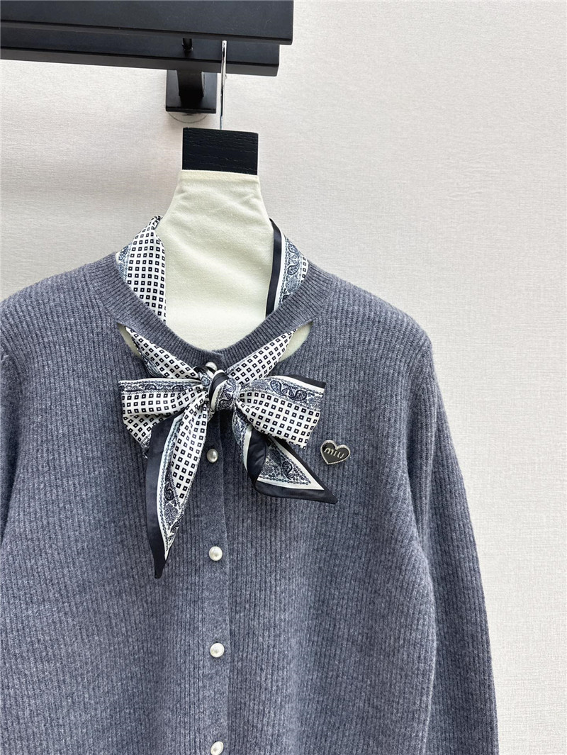 Miu Miu Ribbon Wool Cardigan Grey