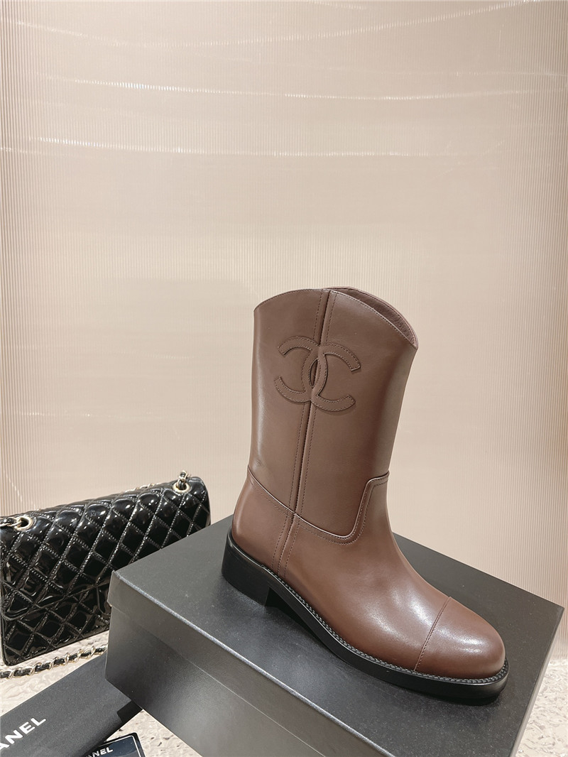 Ch**el brown calfskin rider ankle boots