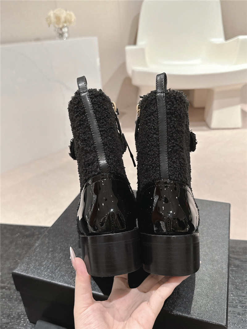 Ch**el patent leather black wool lace-up boot