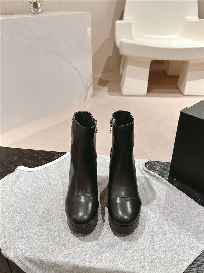 Ch**el platform calfskin block heel ankle boots for women