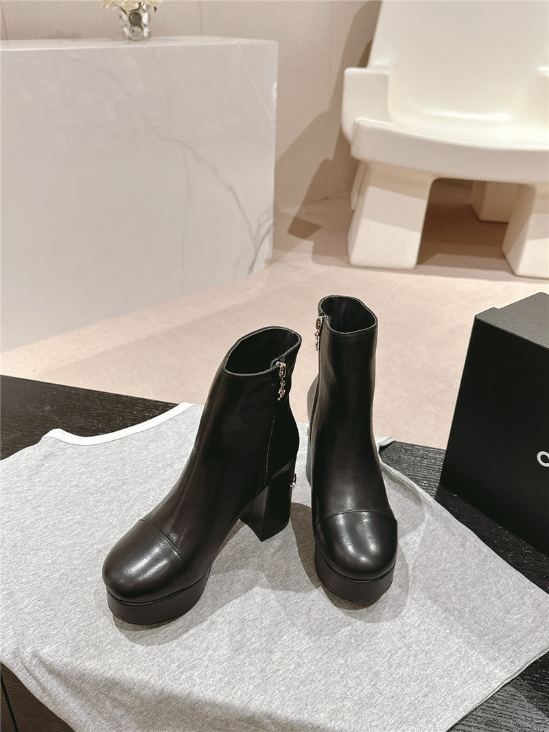 Ch**el platform calfskin block heel ankle boots for women
