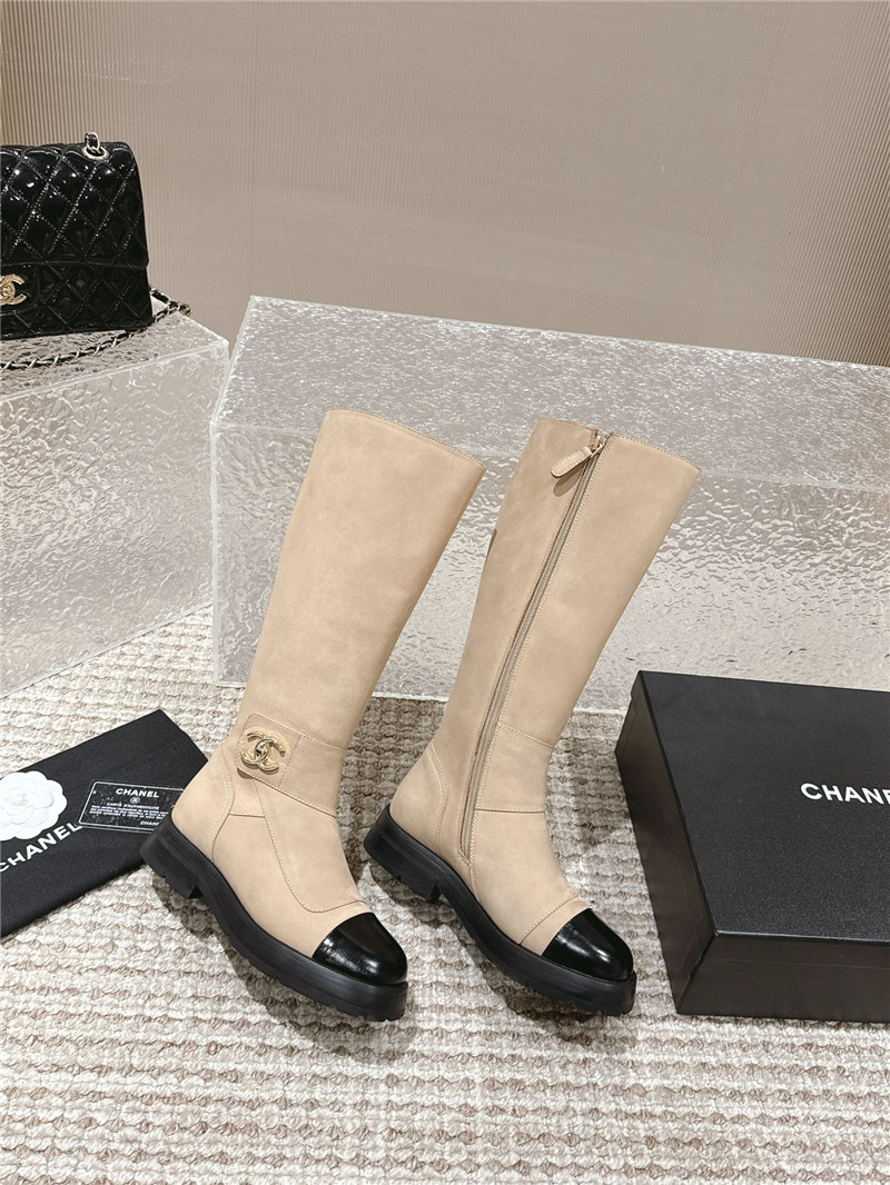 Ch**el beige suede patent leather knee-high boots