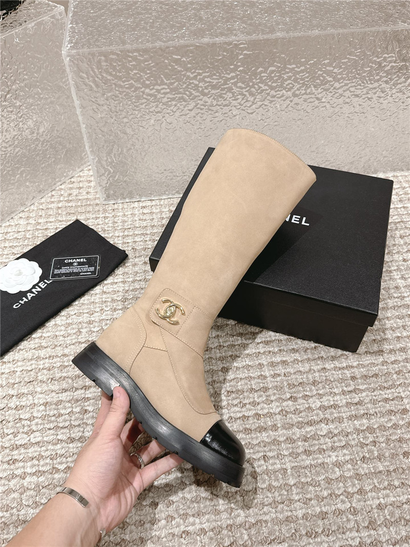 Ch**el beige suede patent leather knee-high boots