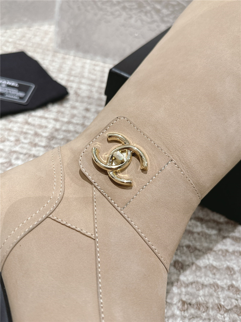 Ch**el beige suede patent leather knee-high boots