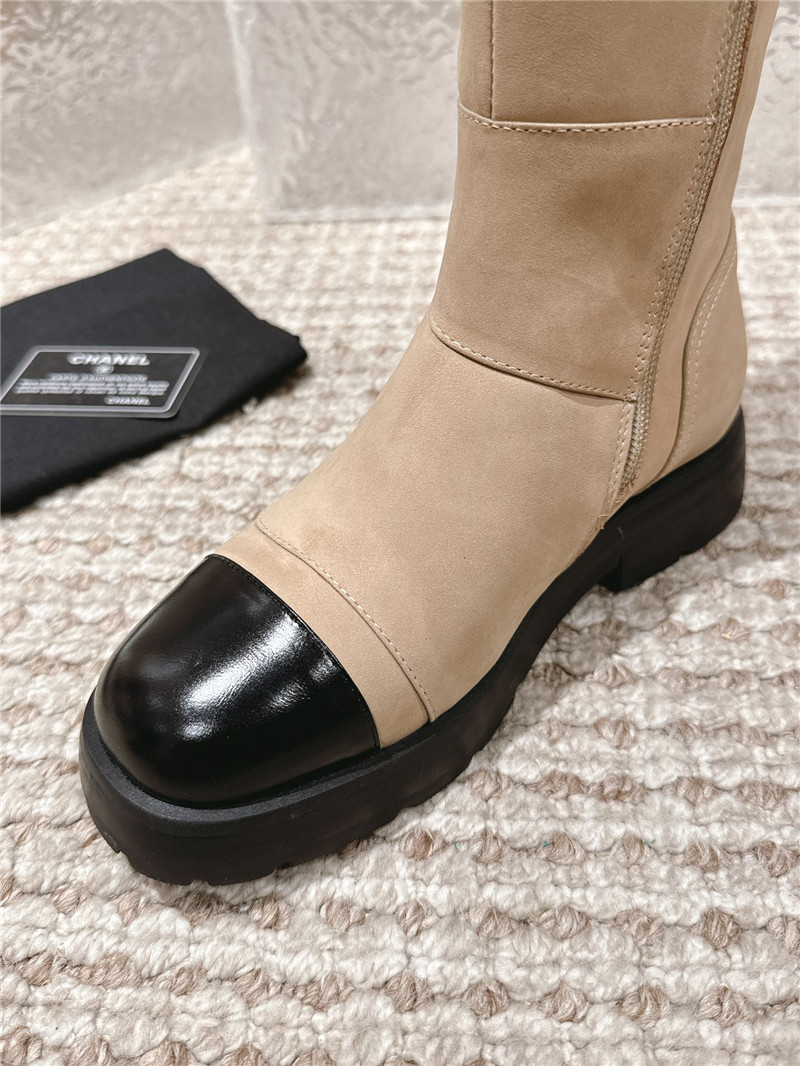 Ch**el beige suede patent leather knee-high boots