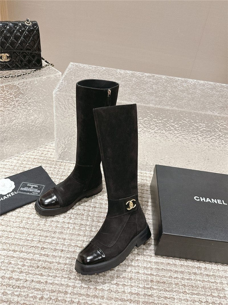 Ch**el suede patent leather knee-high boots