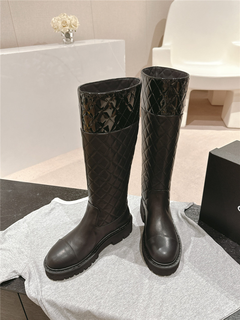 Ch**el logo black quilted knee-high boots
