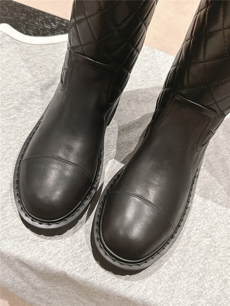 Ch**el logo black quilted knee-high boots