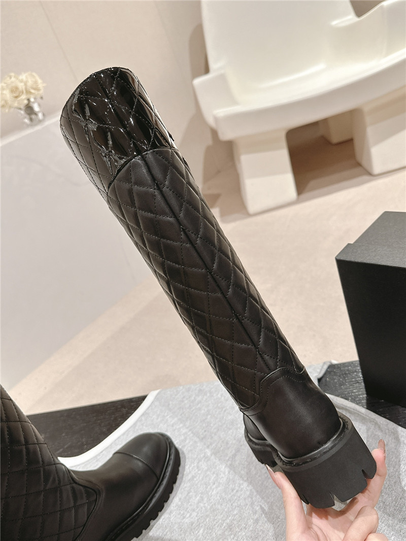 Ch**el logo black quilted knee-high boots
