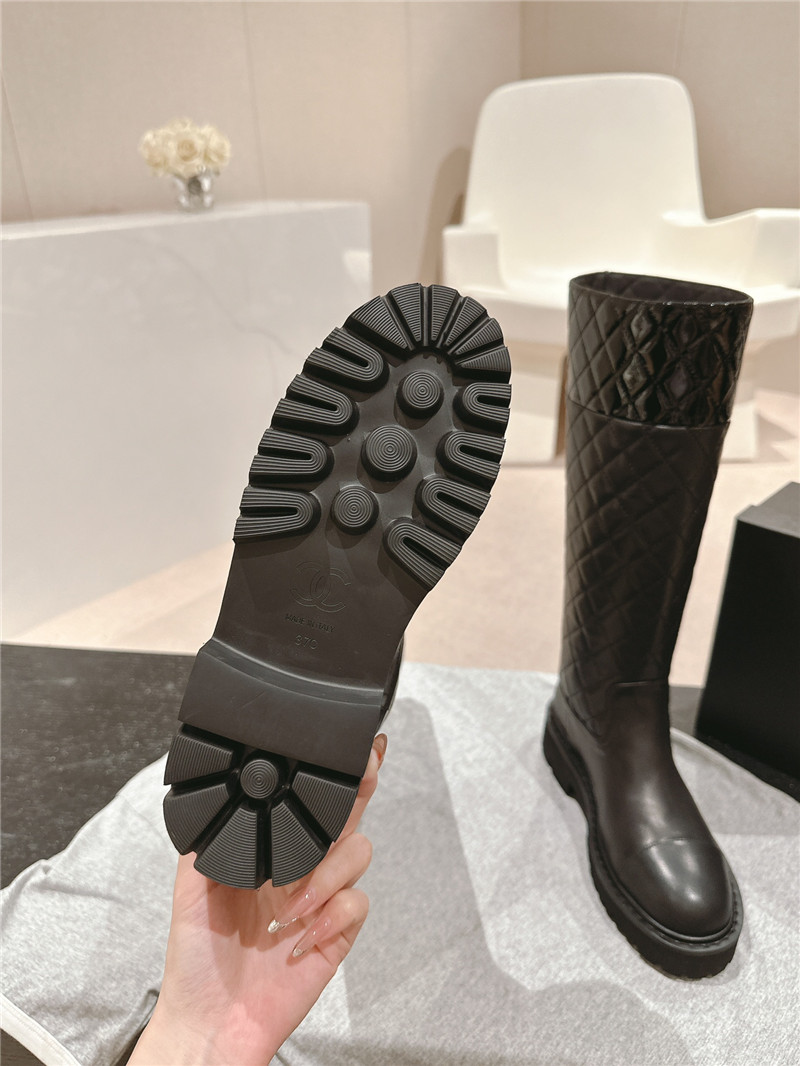 Ch**el logo black quilted knee-high boots