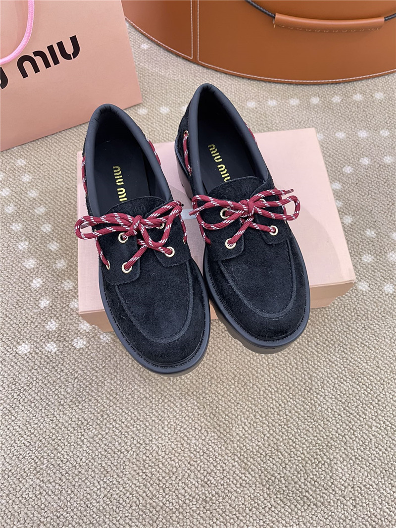 Miu Miu Lace-Up Black Suede Loafers