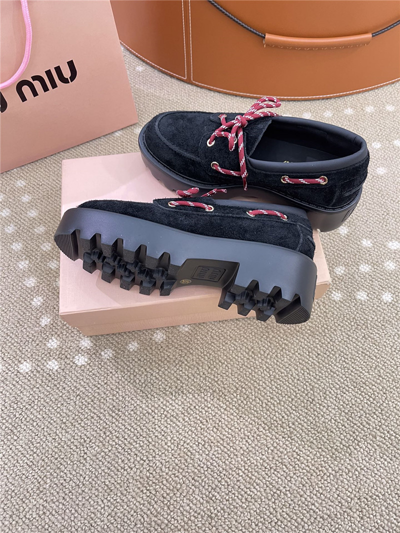 Miu Miu Lace-Up Black Suede Loafers