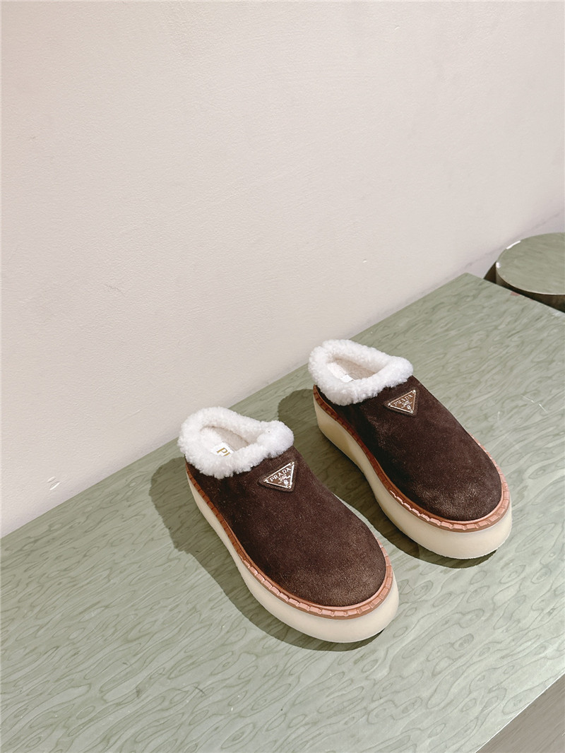 Pra*a platform shearling brown suede slippers